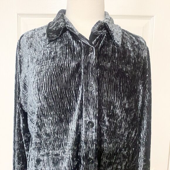 Soft Surroundings Maxime Button Front Velvet/Velour Crinkle Shirt Dress Size L - Picture 2 of 13